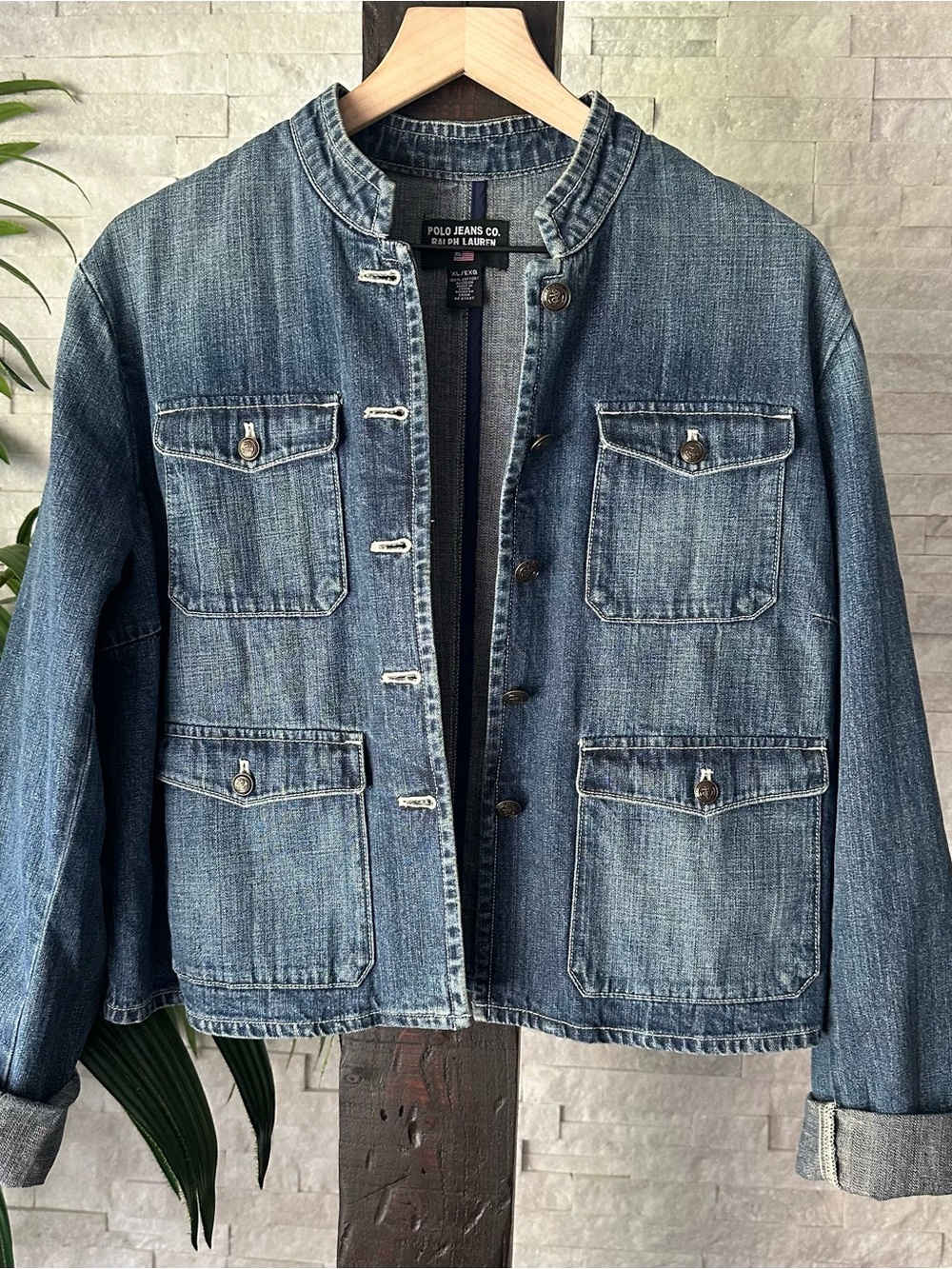 Ralph Lauren Polo Jeans Co. Blue Denim Military Style Vintage Jacket XL - Picture 2 of 7